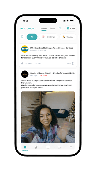 Crowdam home feed with campaigns