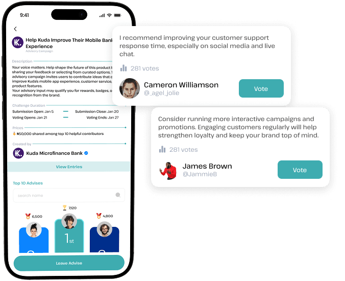 Advisory campaign screen with community feedback cards